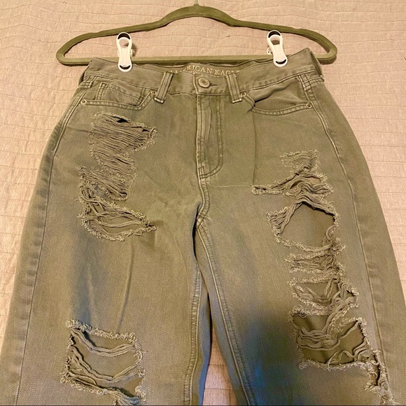 Khaki Green American Eagle Ripped Mom Jeans - Picture 8 of 8